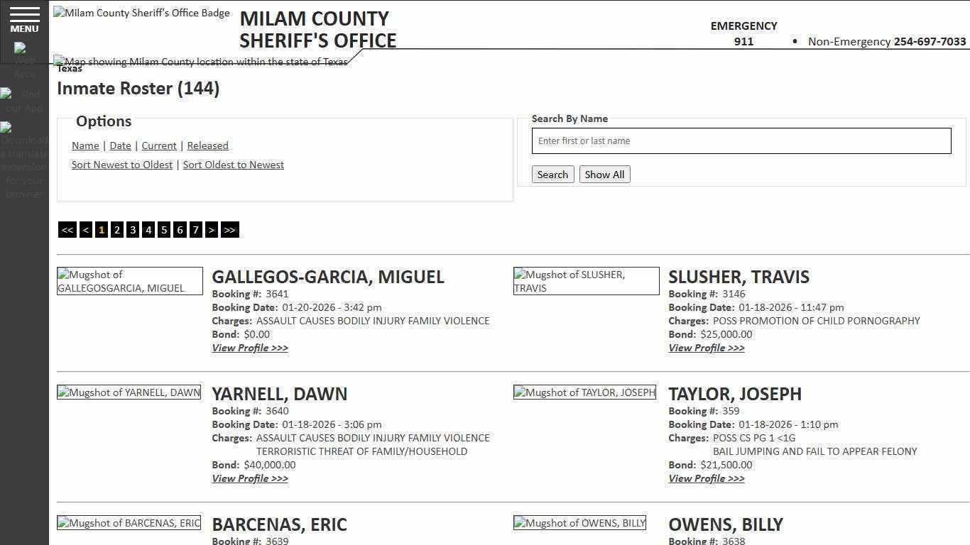 Inmate Roster - Current Inmates Booking Date Descending - Milam County Sheriff TX